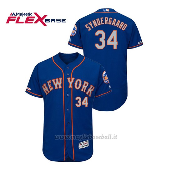 Maglia Baseball Uomo New York Mets Noah Syndergaard 150th Aniversario Patch Autentico Flex Base Blu